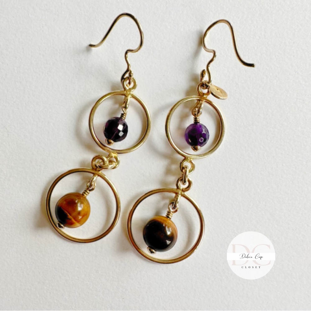 NWOT Daniel Espinoza Tiger Eye and Amethyst Earrings